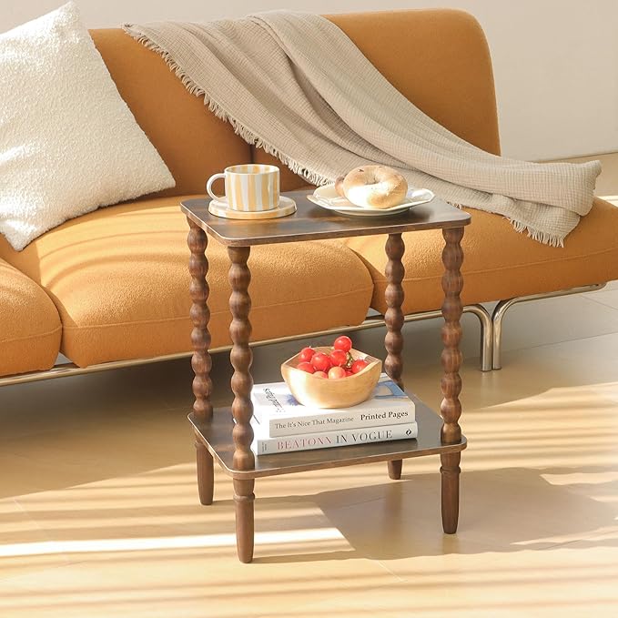 Fultyle Side Table, Small End Table with Storage Shelf, 2-Tier Small Coffee Tables Living Room for Bedroom, Narrow Spaces (Rustic Brown)