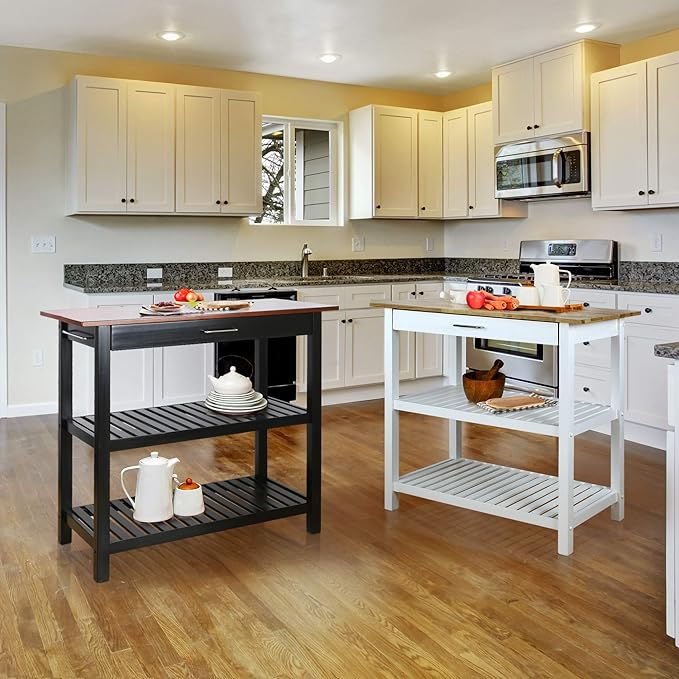 Casual Home Kitchen Island with Solid American Hardwood Top, Natural/White, 40" W (373-91)