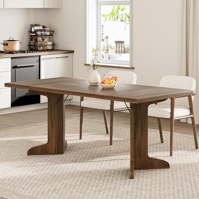 Garvee 71" Large Dining Table for 6 to 8 People, Modern Dinner Table with Unique Wooden Legs, Rectangle Dining Table for Kitchen, Dining Room & Living Room, Walnut