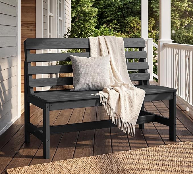 SERWALL Outdoor Bench, All Weather HDPE Outdoor Benches, 2-Person Armless Porch Bench with 600 lbs Weight Capacity, Patio Benches for Outdoors, Porch, Park and Dining, Grey, 2 Pack