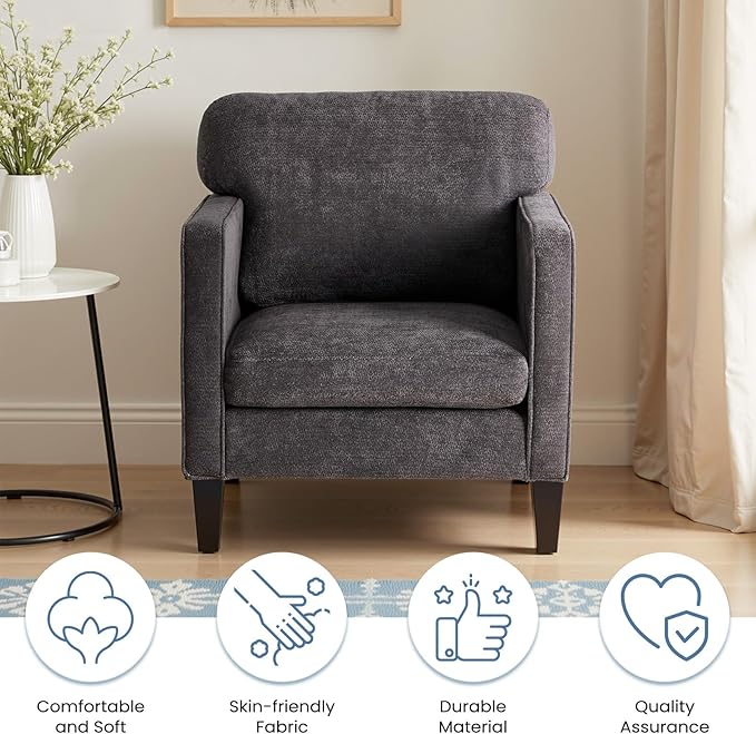 DUMOS Dark Grey Modern Accent Chairs for Living Room, Corner Chairs for Adults, Reading Chair with Armrest and Backrest, Comfy Lounge Chairs for Bedroom Reception Waiting Room 2 Pack