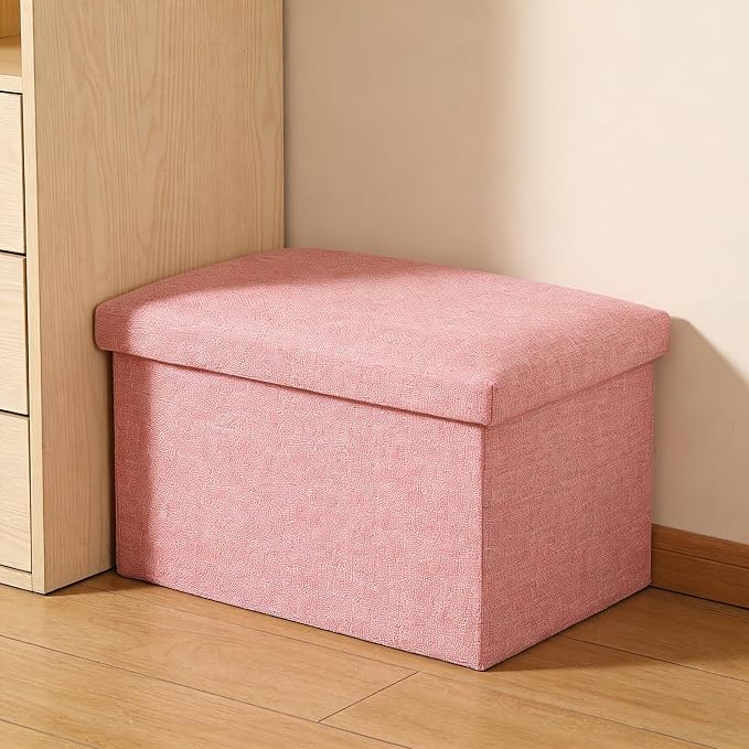 HOZEON 3 Pack 15.7 x 9.8 x 9.10 Inches Folding Storage Ottoman, Pink Rectangle Footrest Seat, Multifunctional Foot Stool for Living Room, Office, Traveling, Fishing, Camping