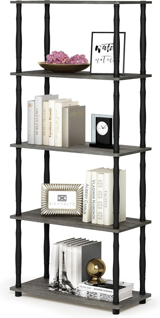 Furinno TURN-S-TUBE Storage Shelves, 5-Tier Book Shelf, Corner Shelf, Toolless Open Shelves, Classic Tubes, for Organization and Storage, Living Room, Garage, Home Office, French Oak
