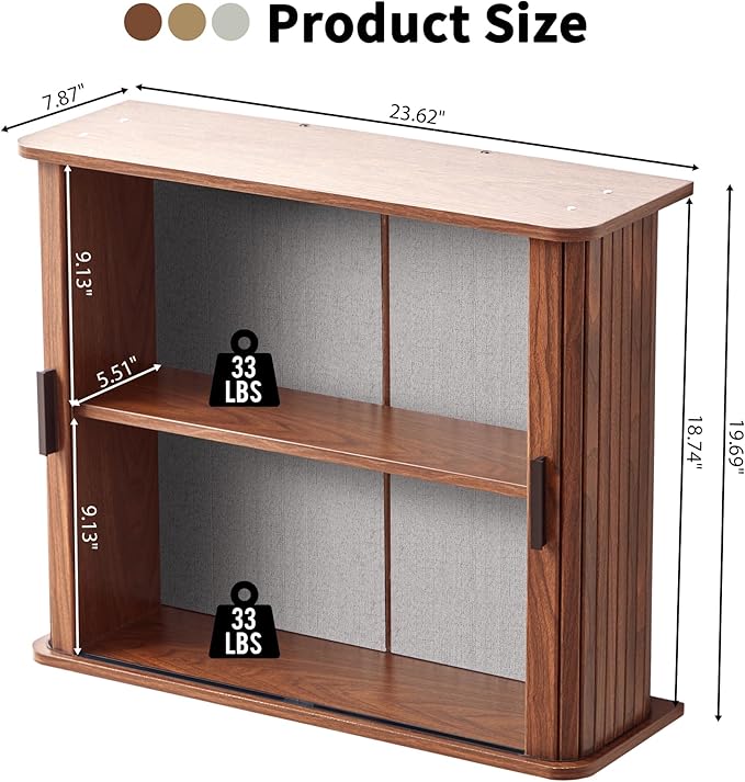 weselon Fluted Wall Mounted Bathroom Cabinet with Sliding Doors, Medicine Cabinet Storage for Over the Toilet, Space Saver Organizer for Small Bathroom Laundry Kitchen (Walnut)