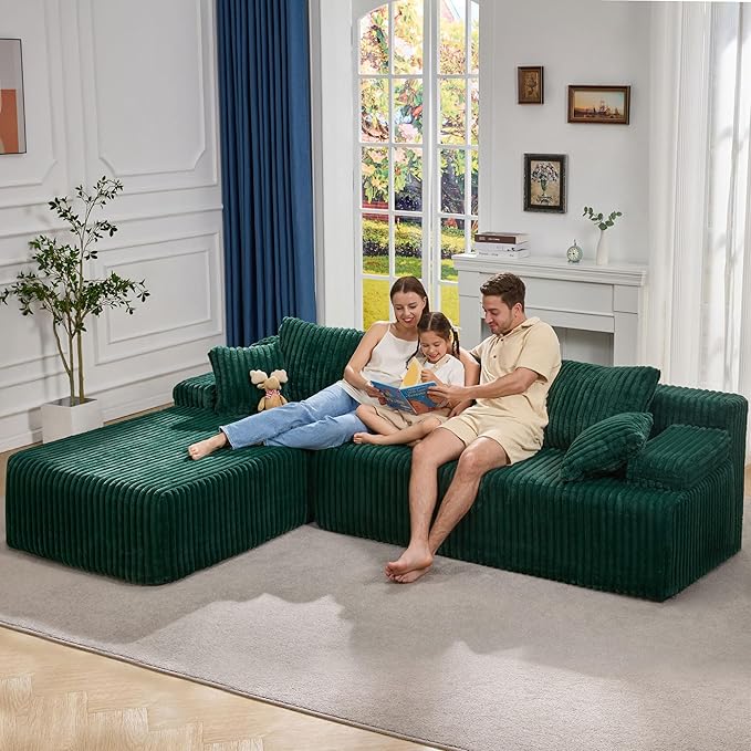 Hobestluk Modular Sectional Sofa Boneless Couch L-Shape Couch 3 Seat Modular Couch Memory Foam Sectional Couches for Living Room Furniture, Cloud Couch with Oversized Chaise (108" Left Facing Chaise)