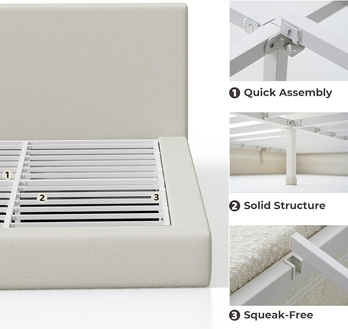 RECCI AirFrame California King Bed Frame with Headboard, Cloud Upholstered Platform Bed Frame, 5 Inch Foam Cushioned, No Box Spring, Easy Assembly(Cream Boucle)