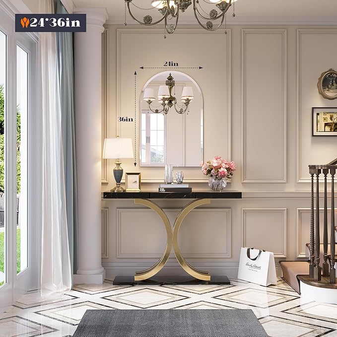 Frameless Bathroom Mirror, 24" x 36" Arched Vanity Mirror for wall Beveled, Arch Wall Mounted Bathroom Mirrors for Over Sink, Hallway, Living Room, Bedroom