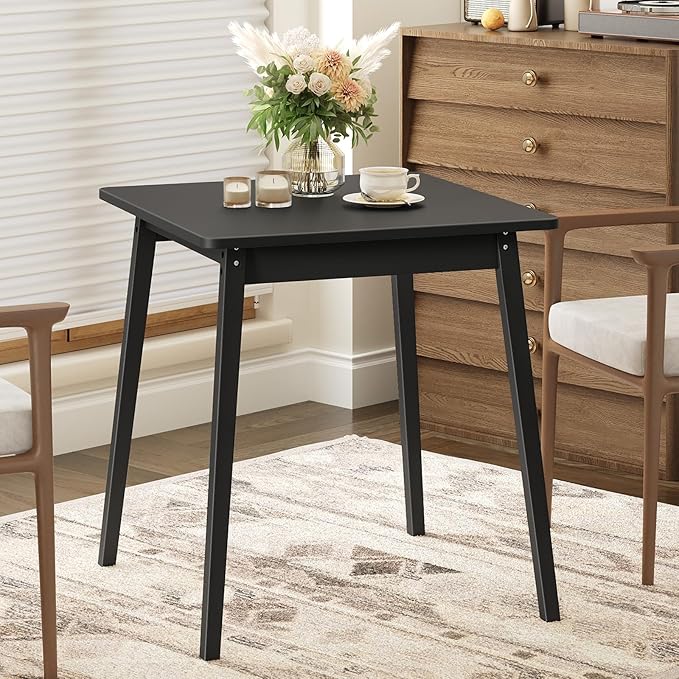 HOOBRO Bamboo Dining Table, Square Dining Table for 2, 27.6" Kitchen Table for Small Space, Writing Table, Easy to Assemble, for Dining Room, Living Room, Office, Kitchen, Apartment, Black BK70CZ01G1