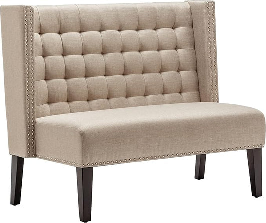 Andeworld Modern Loveseat Settee Bench Sofa Couch, Upholstered Banquette Dining Bench with Back for Dining Living Room Hallway or Entryway Seating,Putty
