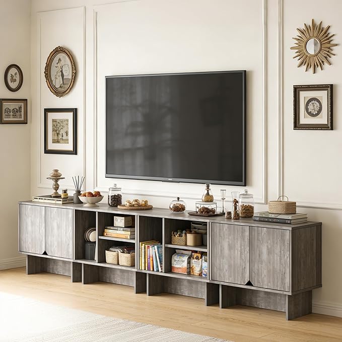 Lab Cosi TV Stand for TVs up to 100 Inch,4pcs Modular TV Hutch with Adjustable Shelf,Entertainment Center with Cabinets,Media Console for Living Room,Dining Room,Bedroom, Grey