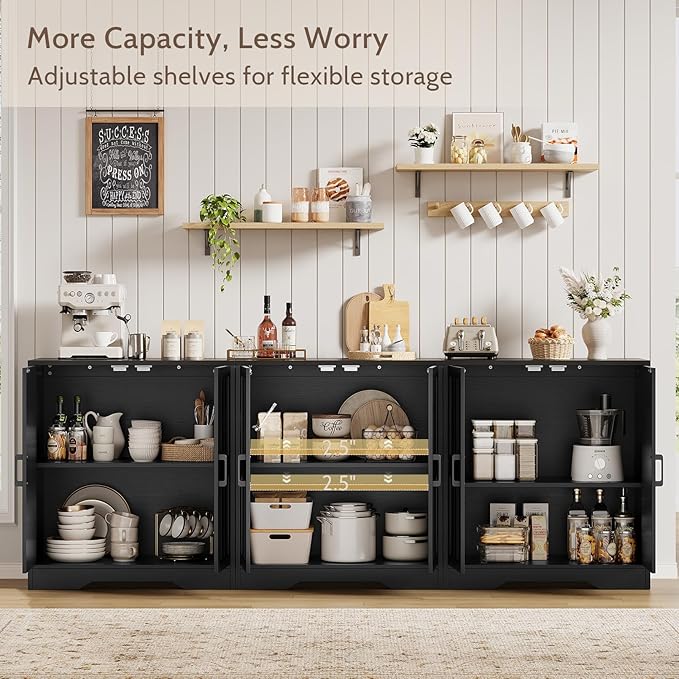Sideboard Buffet Cabinet, Modern Farmhouse Kitchen Storage Cabinet, 94.5" Modular Accent Cabinet Coffee Station Bar Media Console Table Credenza for Kitchen Dining Room, Living Room Entryway Hallway