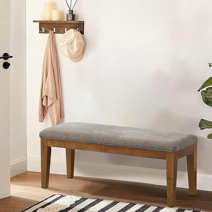HUIMO Kitchen & Dining Room Benches, Fabric End of Bed Bench with Solid Wood, Upholstered Entryway Bench for Living Room, Bedroom (Brown)