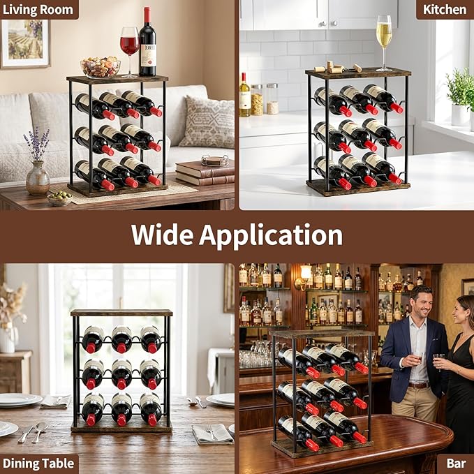 Nuovoware Wine Racks Countertop, Wine 9 Bottles Holder, Metal Wine Storage Organizer for Kitchen, Bar, Table, Cabinet, Wine Cellar, Vintage Brown