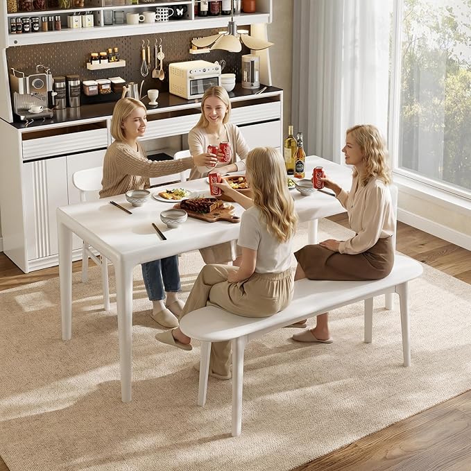 DONGMUWUEJEE 100% Solid Wood Dining Bench, Wood Bench for End of Bed with Rounded Corners, Entryway Benches for Farmhouse, Kitchen, Living Room and Plant Stand (White, 39.4" D x 11.8" W x 19.7" H)