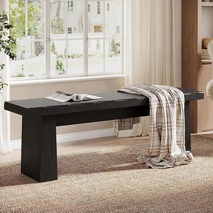 Tribesigns 47-Inch Entryway Bench, Farmhouse Shoe Bench with Sturdy Frame, End of Bed Stool for Bedroom, Living Room, Dining Room, Easy Assembly (Black)