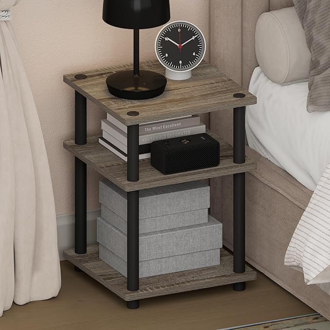 Furinno Turn-N-Tube Night Stand, 3-Tier Nightstand, Open Shelves Bedside Table, Side Table, End Table, Easy Assembly, for Bedroom, Closet, Dorm, French Oak
