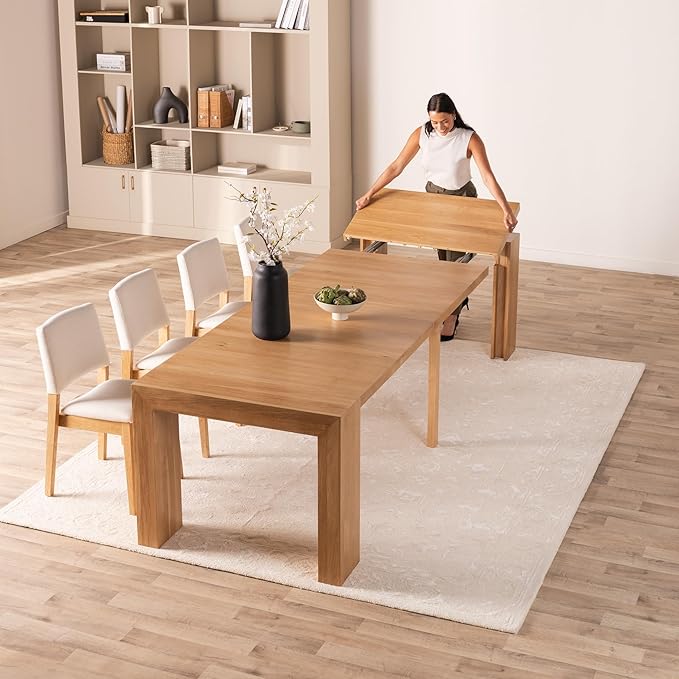 Transformer Table - Solid Wood Extendable Dining Table, Seats 2-12, Expandable Dining Room Table, Space-Saving Furniture, Kitchen and Dining Room Furniture (Natural, Table + 4 Chairs)