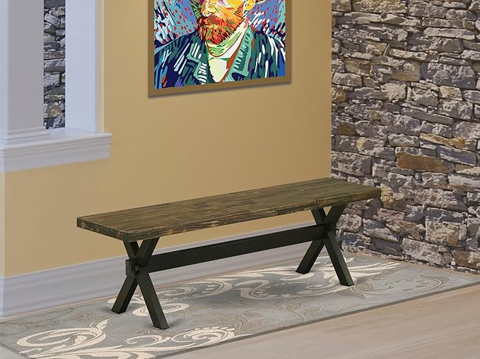 East West Furniture XB676 X-Style Modern Dining Room Bench with Wooden Seat, 60x15x18 Inch, Multi-Color