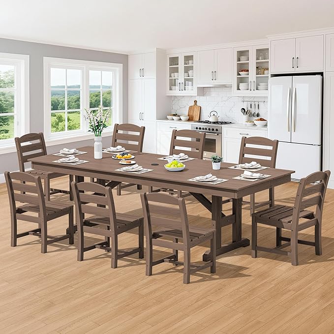 SERWALL Outdoor Armless Dining Chairs Set of 4, All-Weather HDPE Patio Dining Chair with 19.7" Widened Seat, for Backyard, Deck, Lawn and Garden, Brown