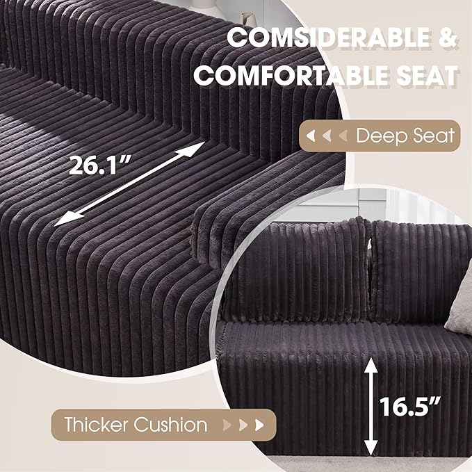 Hobestluk Modular Sectional Sofa Boneless Couch L-Shape Couch 3 Seat Modular Couch Memory Foam Sectional Couches for Living Room Furniture, Cloud Couch Lounge (Grey Stripe, 98" Left Facing Chaise)