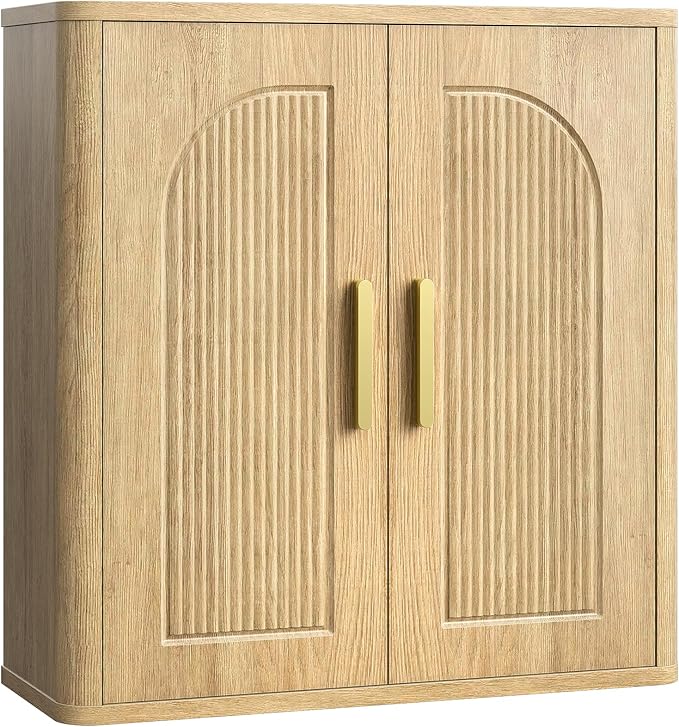 CHOEZON Bathroom Wall Cabinet, Bathroom Storage Cabinet, Medicine Cabinet with Adjustable Shelves and Fluted Doors, Over Toilet Storage Cabinet, for Bathroom, Bedroom, Kitchen, Living Room, Natural