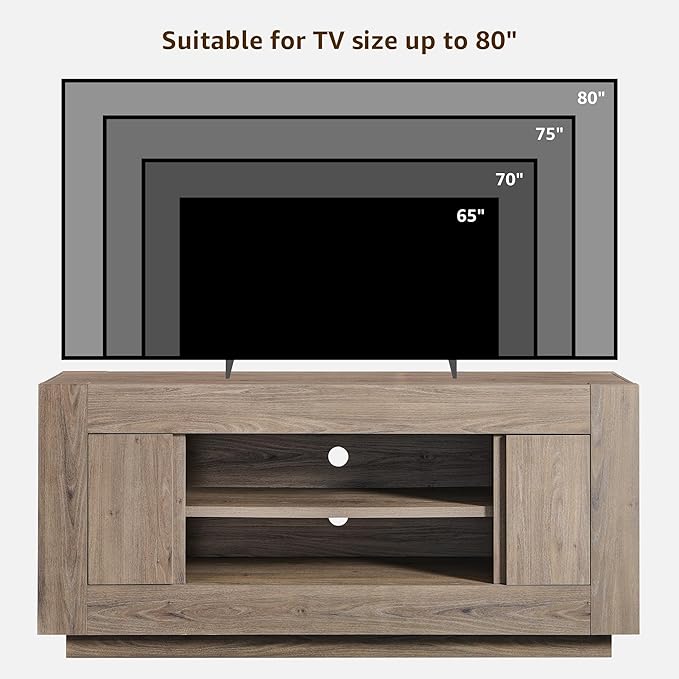 OKD Modern 70" TV Stand, Entertainment Center for TVs Up to 80", Media Console with Large Open Storage & Side Cabinets, Thick Wood Design for Living Room, Alder Grey