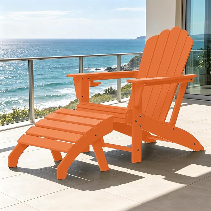 Costaelm Adirondack Chair Footrest, Patio Footstool, Ottoman Outdoor Foot Rest for Patio Waterproof, Adirondack Ottoman Patio Footstool, Orange