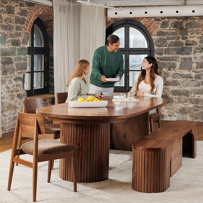 Transformer Table - Solid Wood Extendable Round Dining Table Set, Expandable Dining Table, Elegant and Functional Design, Perfect for Dining Room, Royal Brown (Table + Bench + 4 Chairs)