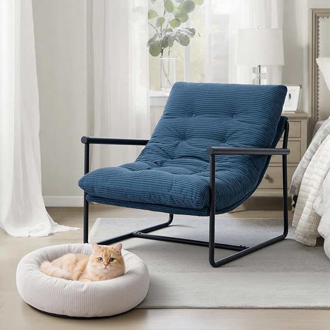 Modern Accent Chair for Living Room,Arm Chair with Metal Frame,Upholstered Armchair with Soft Cushion for Bedroom Lounge Reading Room (Blue)
