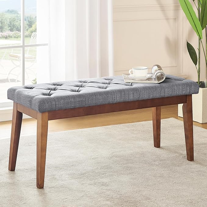 kinmars Upholstered Bench for Bedroom End of Bed,42.5-inch Entryway Bench for Living Room,Dining Bench with Padded Seat and Solid Wood Leg for Kitchen Bedroom,Indoor and Hallway