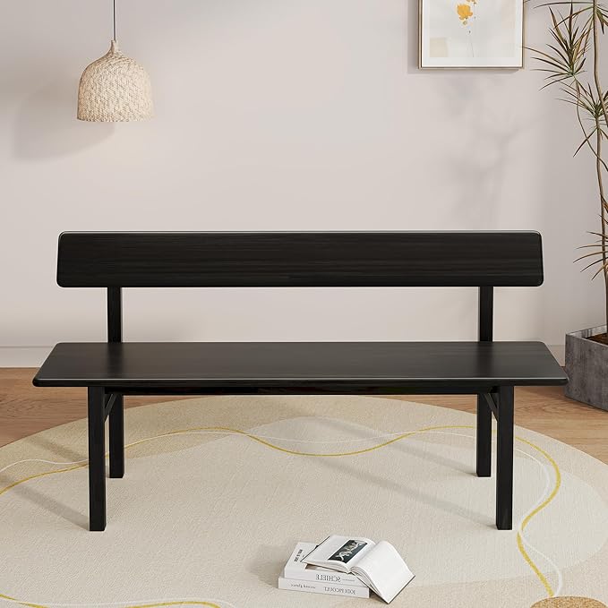 63inch Entryway Bench, Black Dining Bench with Spindle Back Farmhouse Bench Wood Bench for Foyer Balcony Living Room, Black