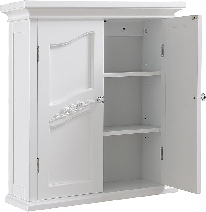 Teamson Home Versailles 22" x 24" Bathroom Wall Cabinet with Doors and Adjustable Shelves, White Medicine Cabinet for Storage in Bathroom, Kitchen, Laundry, Office, Garage, Above Toilet
