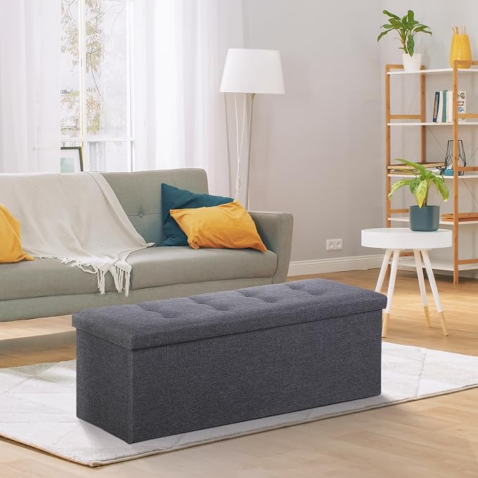 ZENY 43.3 inches Folding Storage Ottoman Bench Storage Chest Footrest with Foam Padded Seat, Great for Bedroom, Entryway and Living Room, Holds up to 660 lb, Dark Gray