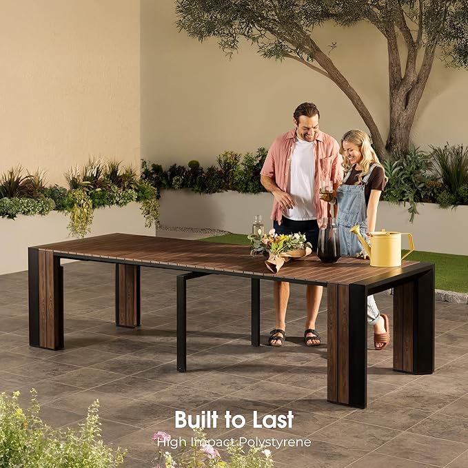 Transformer Table - Extendable Outdoor Dining Set up to 12, Expandable Patio Table, Expandable Patio Table, Weather-Resistant Wooden Outdoor Furniture, Dark Walnut, Brown (Table Only)