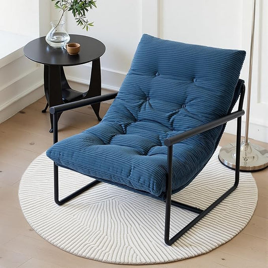 Modern Accent Chair for Living Room,Arm Chair with Metal Frame,Upholstered Armchair with Soft Cushion for Bedroom Lounge Reading Room (Blue)