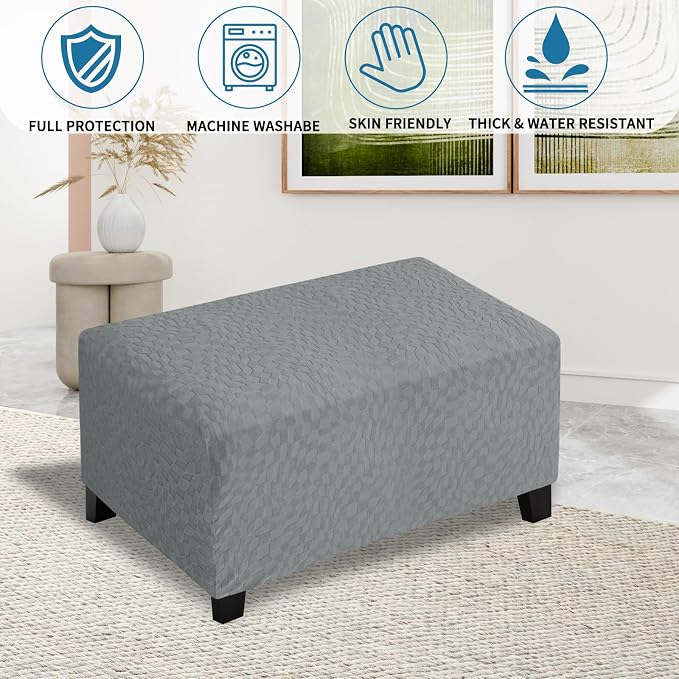 ZNSAYOTX 2026 Rectangle Ottoman Cover (L:35"-45") Super Stretch Soft Footrest Slipcover Form Fit, Universal Folding Foot Stool Covers with Non-Slip Elastic Band, Fashion Jacquard Texture, Light Grey
