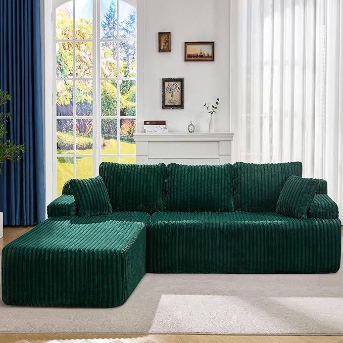 Hobestluk Modular Sectional Sofa Boneless Couch L-Shape Couch 3 Seat Modular Couch Memory Foam Sectional Couches for Living Room Furniture, Cloud Couch with Oversized Chaise (108" Left Facing Chaise)