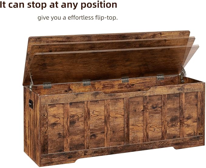 VANKILEY 51.2"Storage chest extra large,storage bench with 2 safety hinges,Shoe Bench,51.2*15.7*19.1inches,wooden trunk for bedroom,livingroom,entryway,Supports 220 lb,Easy Assembly(Rustic brown)