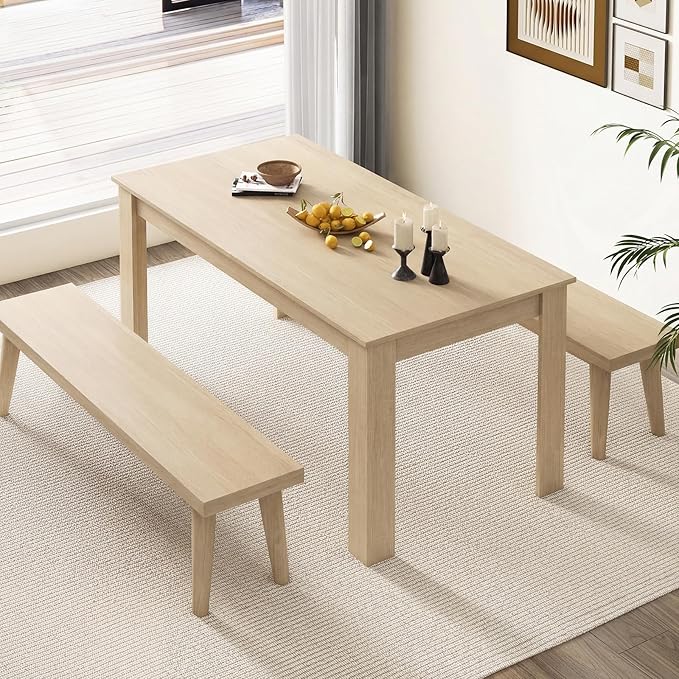 Giantex Dining Table for 4-6, 63" L Large Farmhouse Kitchen Table, Wooden Rectangular Dinner Table for Living Dining Room, Home Office, Dinette, 330LBS Capacity, Natural