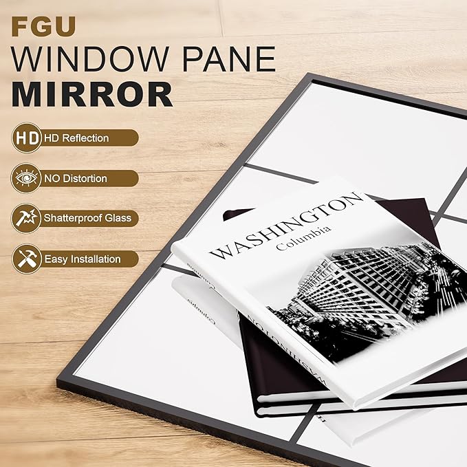 Window Mirrors for Wall Decor, Large Wall Mirrors Decorative Window Pane 30 x 70, Rectangular Metal Framed Wall Mounted Mirrors for Bedroom, Living Room, Dining Room, Entryway, Bathroom