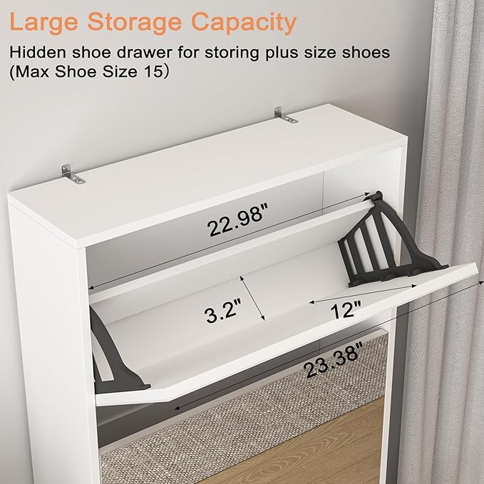 Mirror Shoe Cabinet, Hidden Shoe Storage Organizer with Flip Drawers Door, 5 Tier Free Standing Shoe Rack for Closet, Entrance