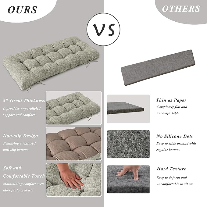 Bench Cushion for Indoor Furniture Rectangle Bench Seat Cushion for Bay Window Entryway Bench Thick Textured Chair Cushion with Non-Slip Backing 1 Pack 48 x 19 inch (1, Heather Gray)