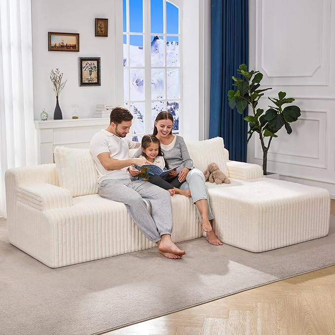 Hobestluk Modular Sectional Sofa Boneless Couch L-Shape Couch 3 Seat Modular Couch Memory Foam Sectional Couches for Living Room Furniture, Cloud Couch with Chaise Lounge (96" Right Facing Chaise)