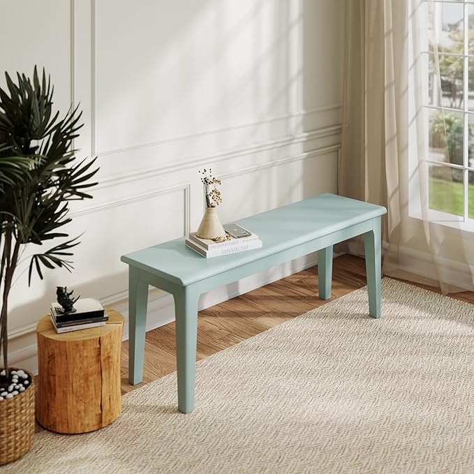 Dining Bench Wood Solid Oak Wooden Bed End＆Entryway Bench for Bedroom Living Room Kitchen(Blue)
