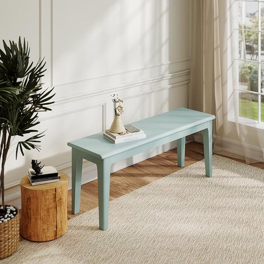 Dining Bench Wood Solid Oak Wooden Bed End＆Entryway Bench for Bedroom Living Room Kitchen(Blue)