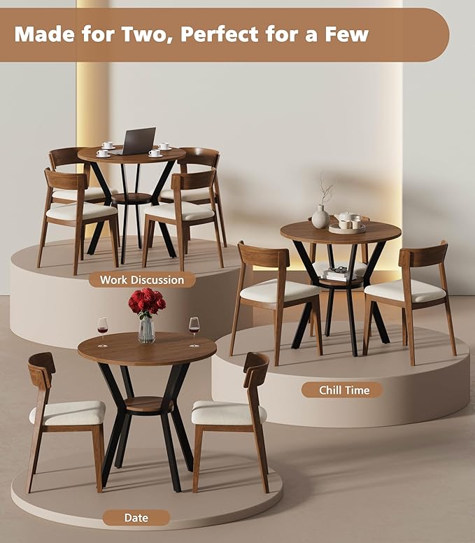 MECHYIN 31.5" Round Dining Table for 2-4, Farmhouse Small Kitchen Table with Storage, Space Saving Circle Table, Rustic Wood Dining Room Tables with Metal Legs for Kitchen, Dining Room, Apartment