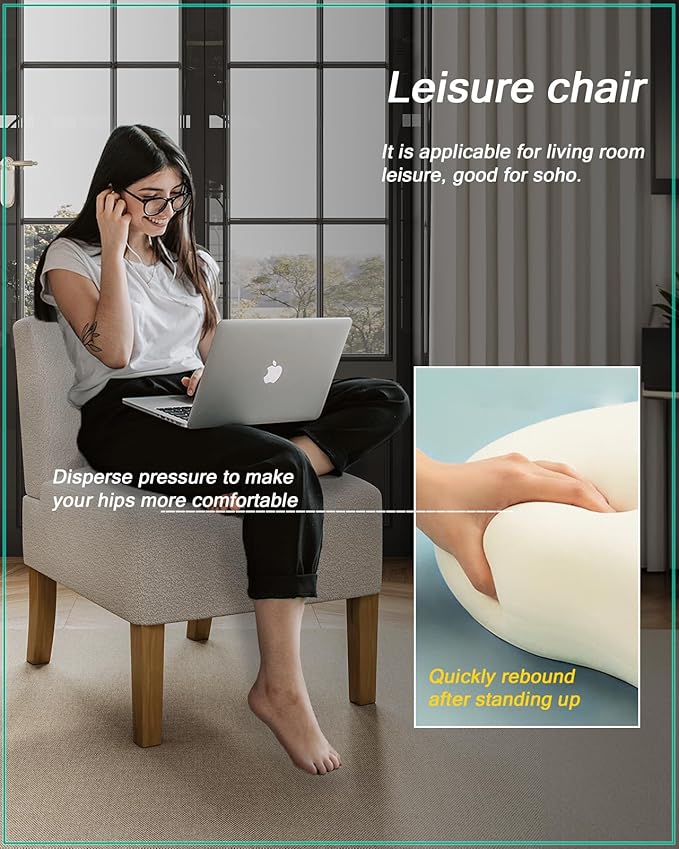 Armless Accent Chair for Bedroom, Modern Slipper Vanity Chair with Solid Wood Legs, Comfy Upholstered Bedroom Chair, Guest & Reading Chair - Beige