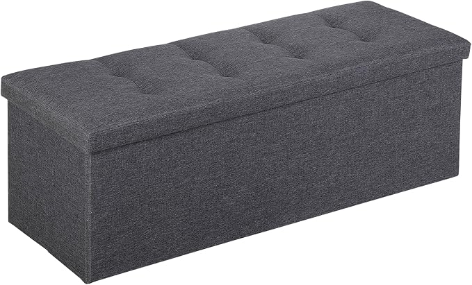 ZENY 43.3 inches Folding Storage Ottoman Bench Storage Chest Footrest with Foam Padded Seat, Great for Bedroom, Entryway and Living Room, Holds up to 660 lb, Dark Gray