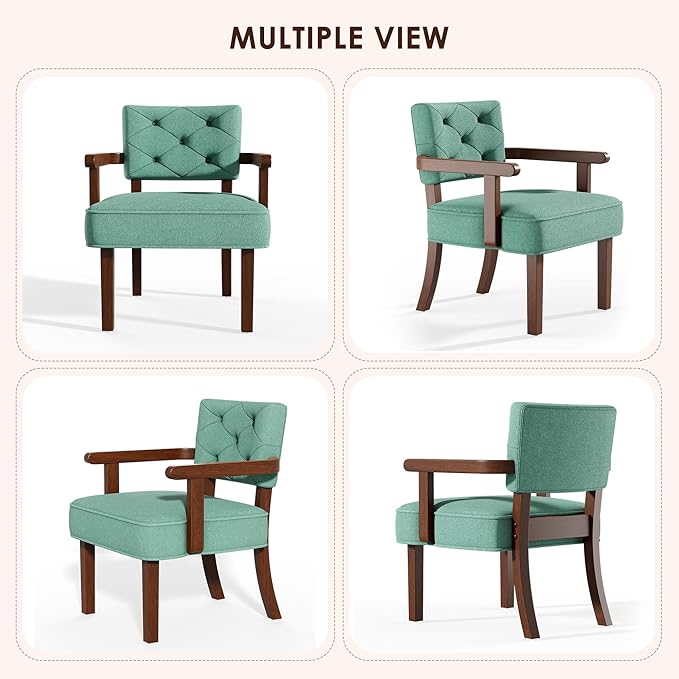 Versatile Accent Chairs Set of 2,Butacas para Sala, Modern Oversize Arm Chair,Upholstered Wooden Chairs with Arm Rest,Tufted Backrest,Cushion, for Office,Waiting/Reading/Living Room, Green