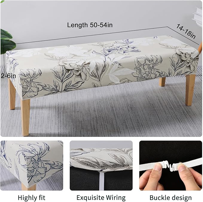 FORCHEER 4 Chair and Bench Covers for Dining Chairs Waterproof Floral Dining Room 4 Piece Kitchen Chair Slipcovers with Bench Seat Cover Set Washable (Waterproof Elegent-Flowers)